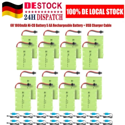 6V 1800mAh Ni-CD-Akku mit SM-2P 2-Pin-Stecker USB-Ladekabel RC Car Truck Vehicle - Bild 1 von 4