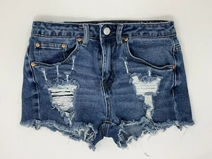 Almost Famous Jean Shorts Size 3 Distressed Denim Cut Offs Pockets - Picture 1 of 4