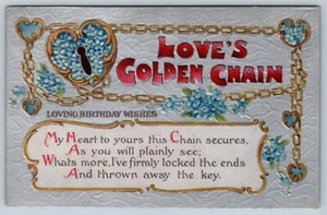 Love's Golden Chain, Loving Birthday Wishes, Forget Me Nots, postal BB London - Imagen 1 de 2
