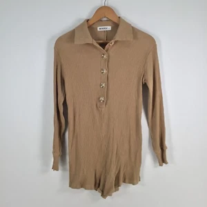 Reverse womens playsuit romper size S camel brown collar long sleeve 024816 - Picture 1 of 9