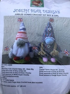 Joseph Bear Crochet kit Jubilee Gonk/Gnome Girl Pattern Yarn Base Flags Heart - Picture 1 of 2