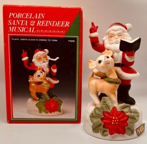 Flambro Santa/Reindeer Christmas Music Box Santa Clause Is Coming To Town works - Picture 1 of 8