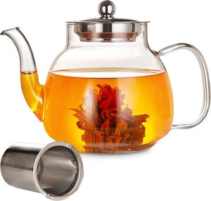 Glass Teapot–1100ml 37oz Glass Tea Kettle with Removable Stainless Steel Infu... - Picture 1 of 9