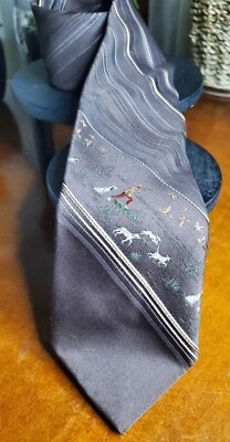 Corbata de colección vía re lazo oscuro rayas flaca clásica de pato caza con perros 3" Foto 1 de 4