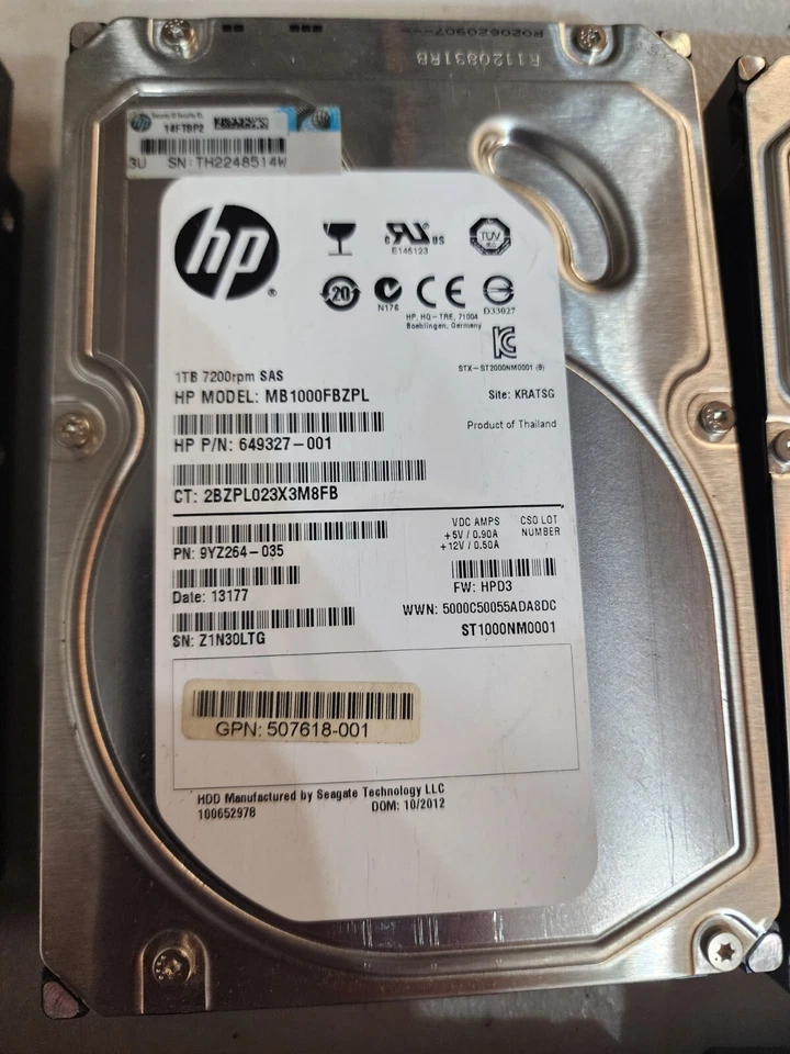 HP  1 TB SAS Internal 7200 RPM 3.5" (MB1000FBZPL) Hard Drive HDD 1T - Image 1 of 1