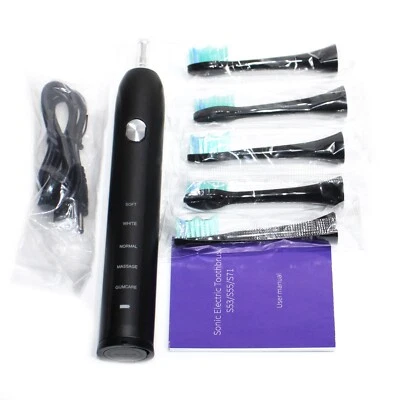 Cepillo de dientes eléctrico sónico modelo S55 negro 5 cabezales de cepillo 5 modos de carga USB Foto 1 de 3