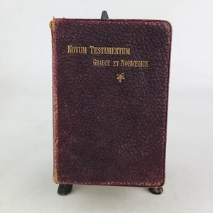1905 Antique Leather Norwegian-Greek Novum Testamentum Graece Norwegice Norske - Picture 1 of 19