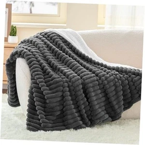 Sherpa Throw Blanket for Couch - Super Soft & Warm Striped Throw(50"x60") Grey - Picture 1 of 7