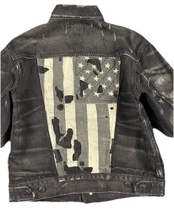 Denim Supply Ralph Lauren Shred Tatter USA Flag Distress Denim Trucker Jacket S* - Picture 1 of 10