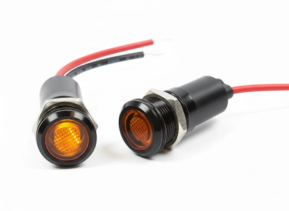 Alpinetech 12mm 12V DC LED Metal Indicator Pilot Light Black Bezel (Pack of 2)