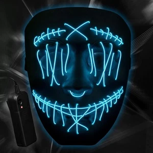 Halloween Leuchtmaske LED Purge Maske Gruselmaske mit EL Draht 3 Blinkmodi - Bild 1 von 6
