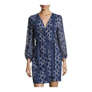 Diane von Furstenberg Sigourney Wickelkleid Schlangenkariert Midnight Blue Gr. 2 Neu mit Etikett - Bild 1 von 14