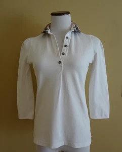 Burberry Brit White Cotton Polo Shirt Ruffle Collar 3/4 Sleeve in size M - Picture 1 of 11
