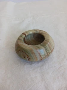 Estate Find Vtg Hand Carved Onyx Marble Agate Stone Ashtray Green Brown - Picture 1 of 9
