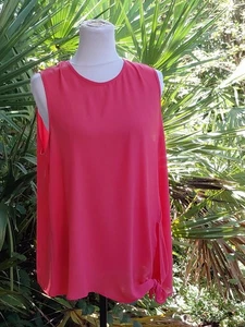 Counterparts Sheer Sleeveless Top Sz L Salmon Pink Tie Hem Zip Career - Picture 1 of 18