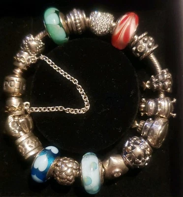 Authentic Pandora Lot Bracelet 17 - 925 ALE 14k Charms Beads Safety Chain Murano - Image 1 of 4