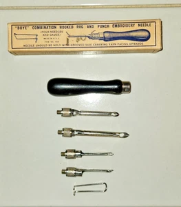Vintage "BOYE" Combination Hooked Rug And Punch Embroidery Needle w/ 4 Needles - Picture 1 of 7