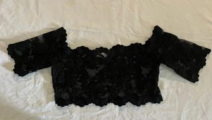 Victoria Secret Size Large Black Sheer Of The Shoulder Semi Sheer Top 32” Chest, - Picture 1 of 9