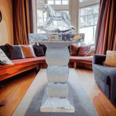 Silver Mirrored Side Table – Crushed Diamond Crystal Sparkly End Table_ 60cms - Image 1 of 4