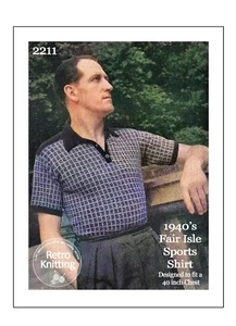 1940's Man's Polo Shirt in a Basic Fair Isle Check - Picture 1 of 2