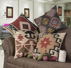4 Set of 45x45 cm Designer Jute Pillow Case, Bench Cushion Cover, Christmas Gift - Picture 1 of 7