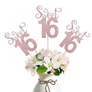 Sweet 16 Birthday Centerpiece Sticks 10-Pack Rose Gold Double Sided Party - Picture 1 of 9