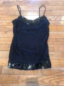 Marty M Dark Blue Sleeveless Blouse With Sequence Flair, Size Medium - Picture 1 of 5