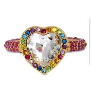 KURT GEIGER LONDON Rainbow Crystal Heart Cocktail Ring in Gold Tone Sz 7 - Picture 1 of 5