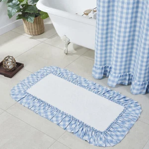 Bathmat Annie Buffalo Blue Check Farmhouse 27x48 Ruffled Bath Decor VHC Brands - Picture 1 of 8