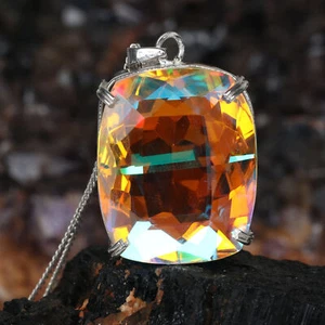 Mystic Topaz Solid 925 Silver Cushion Cut Pendant 79 Ct Hydrothermal for Party - Picture 1 of 5