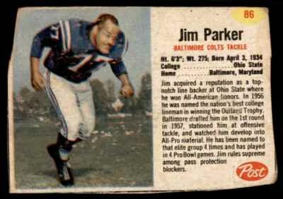 1962 Post cereal Jim Parker ( Poor Condtion) Baltimore Chicago Colts #86 - Image 1 of 2