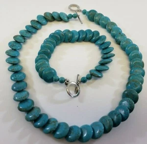 Fashion Necklace & Bracelet Turquoise M & M Like Beads Toggle Clasp signed HDNY  - Picture 1 of 10