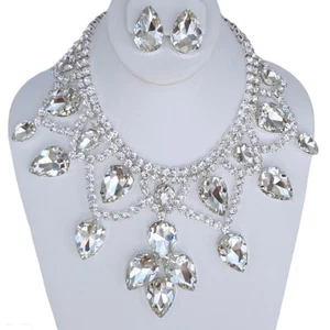 FASHION STATEMENT NECKLACE EARRINGS JEWELRY EVENING WOMEN BRIDE DRAG QUEEN PROM - Picture 1 of 3