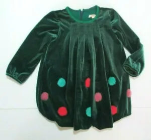 TODDLER GIRLS CATIMINI GREEN VELVET VELOUR POM POM BUBBLE DRESS SIZE 2 YEAR - Picture 1 of 1
