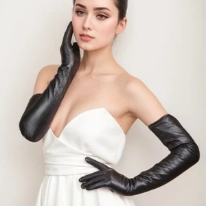 Long lambskin Leather Gloves Party Evening Wedding Dress Long Gloves Black - Picture 1 of 10