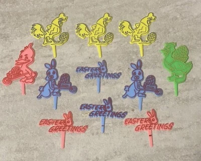 Винтажные пасхальные медиаторы для кексов топперы для тортов сделано в Хонк-Конге лот из 11 - Изображение 1 из 4