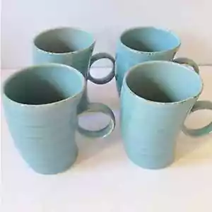 Studio Nova Samba 4 Teal blue slanted Pottery mugs - Picture 1 of 3