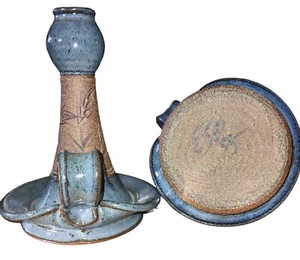 Kunstkeramik Steinzeug Kerzenhalter 2 Erde Himmel ESP blau 7" signiert Vintage 1995 - Bild 1 von 10