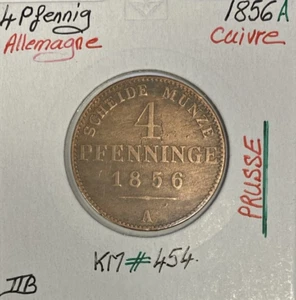 ALLEMAGNE PRUSSE - 4 PFENNIG - 1856A - Monnaie en Cuivre // Qualité : TTB - Imagen 1 de 2