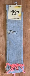 Ladies/Girls grey knee high socks with neon orange bow detail size 4-6 - Picture 1 of 1