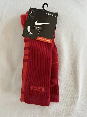 Nike Elite LEBRON Basketball Crew Socks RED, CORAL  LARGE (Men 8-12)  sx4696-602 - Image 1 of 2