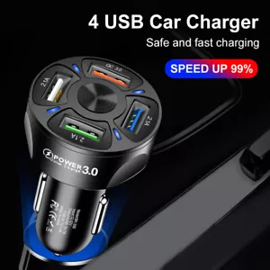 4 USB Port Super Fast Car Charger Adapter QC3.0 for iPhone Samsung Android Phone - Picture 1 of 8