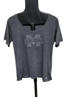 Camiseta Russell Athletic Mississippi State feminina tamanho XL cinza lantejoulas - Imagem 1 de 4