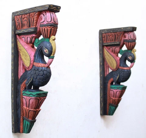 Vintage Home Decor Wall Bracket Corbel Bird Pair Peacock Statue Shelf / Support Cover