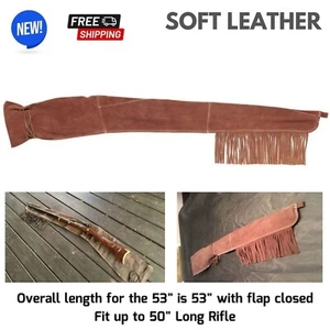 53" Leather Rifle Sleeve Gun Scabbard Hunting Firearm Carrying Transport Case - Picture 1 of 3
