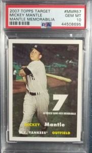 "1957 TOPPS #95 MICKEY MANTLE" 2007 MMR57 GM USED MEMORABILIA! PSA GEM-MT 10!!!
