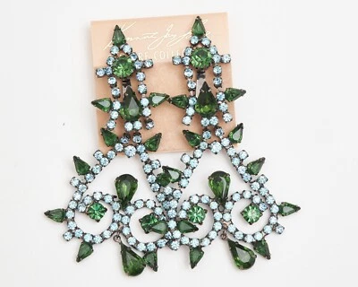 Auténticos Pendientes KENNETH LANE Estrás Verde Clip en - Gota Foto 1 de 2