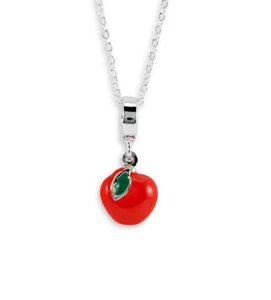 New Sterling Silver Red Enamel Apple Pendant Necklace   - S-446RED - Picture 1 of 1