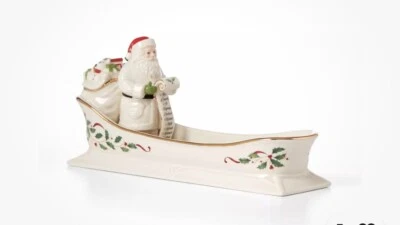 Lenox Holiday Santa's Sleigh Cracker Tray, 1-Piece, Ivory, Red & Green, 10" NIB - Image 1 of 4