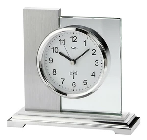 AMS 5140 Tischuhr Funk silbern eckig modern Metall mit Glas Funktischuhr - Bild 1 von 2